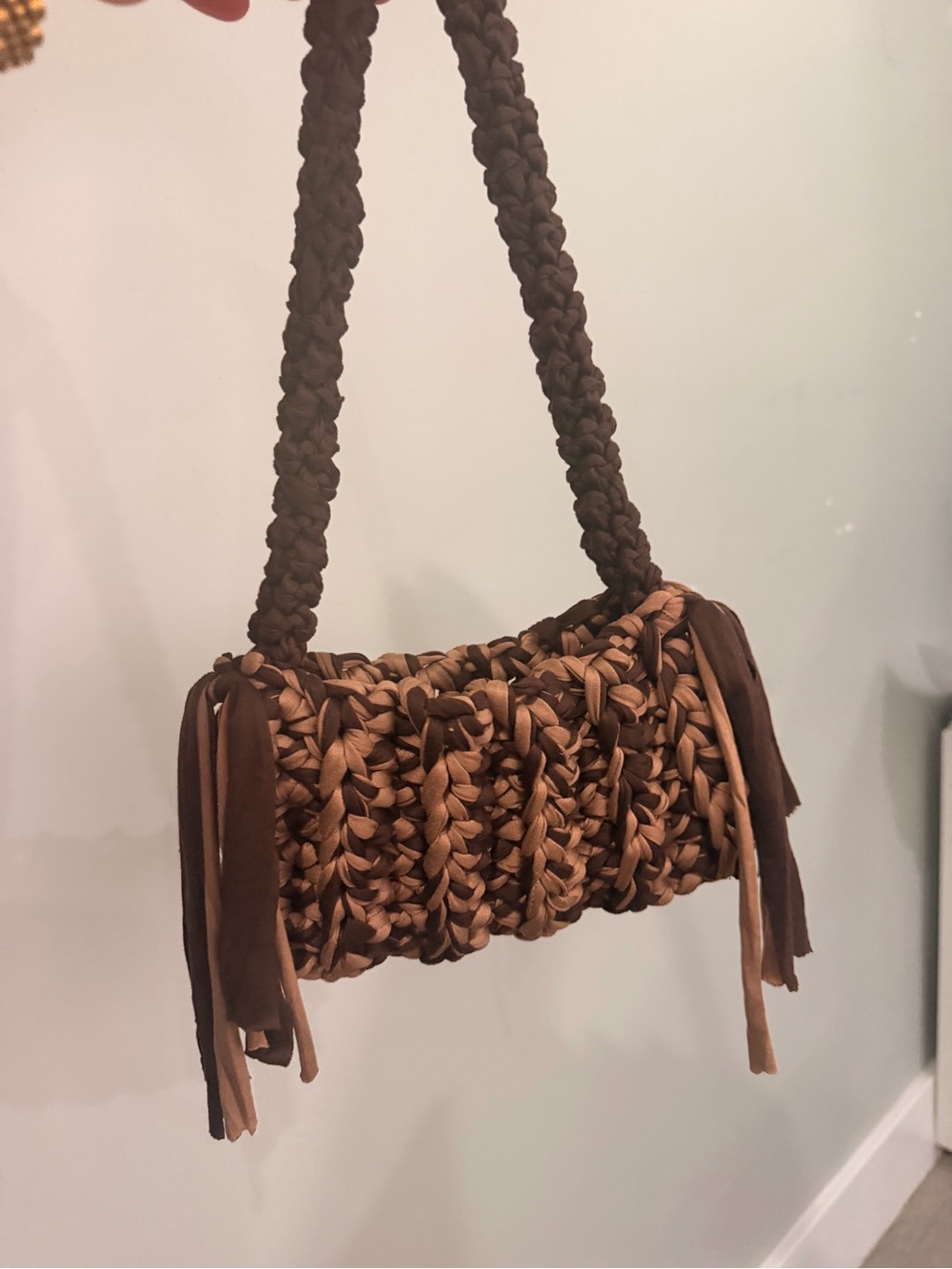 Handwoven Brown Crochet Shoulder Bag